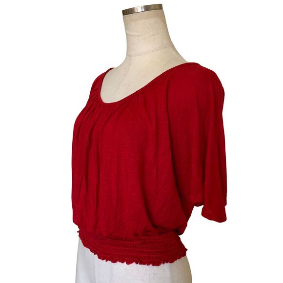 Lavish Red Smocked Hem Peasant Blouse Size S Off Shoulder - Picture 2 of 8
